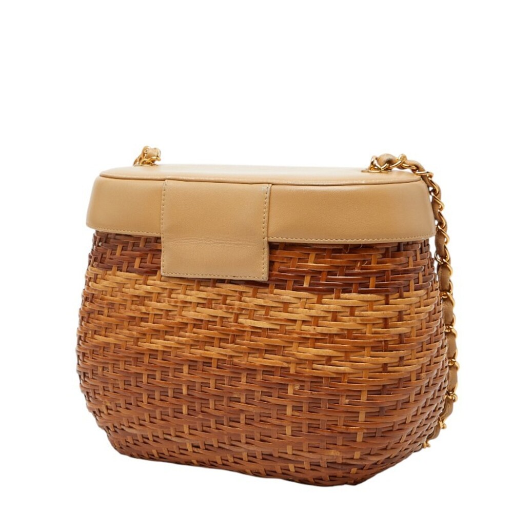 Chanel Coco Mark Chain Shoulder Bag, Basket Brown, Beige, Rattan, Leather, Wo... - Picture 2 of 12